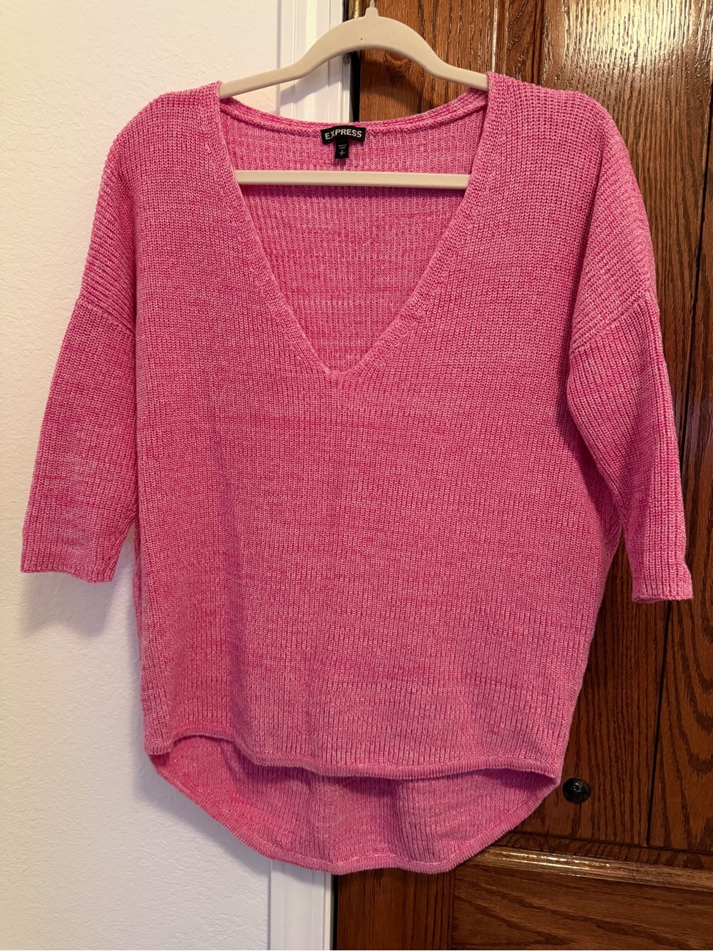 Express Pink V-Neck Sweater Size S 100% cotton.